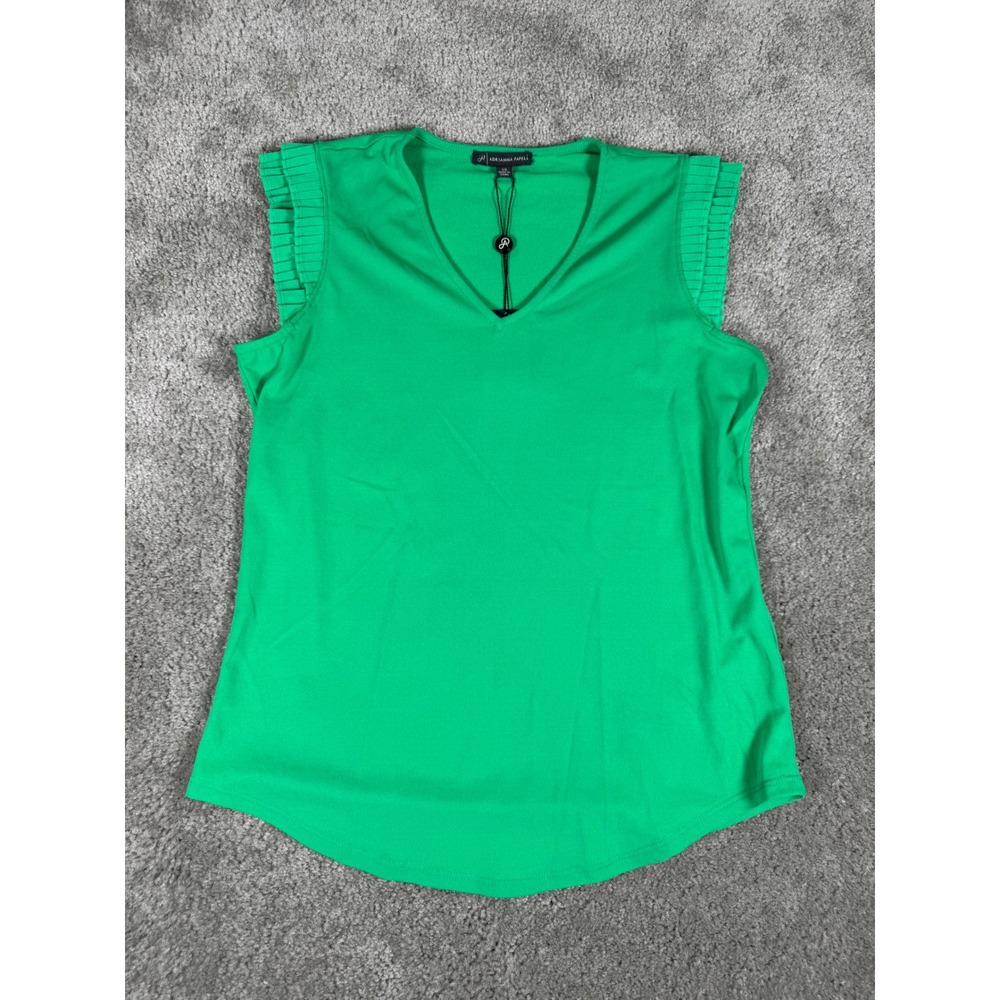 Adrianna Papell Green Pleated Sleeve V-Neck Blouse Top AD1S300951 XS NEW